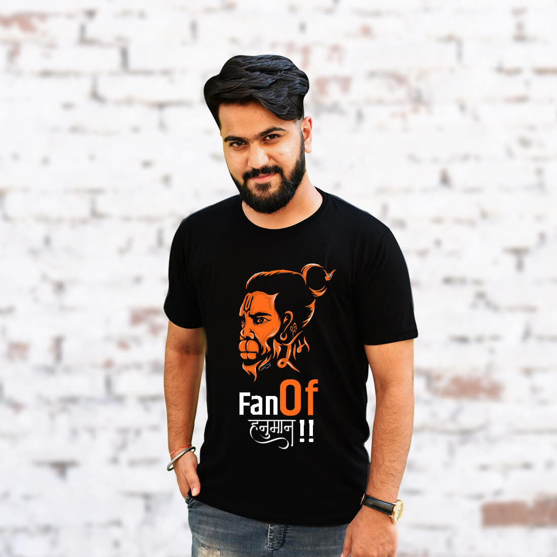 Fan of Hanuman Quotes Printed Black T-Shirt for Men