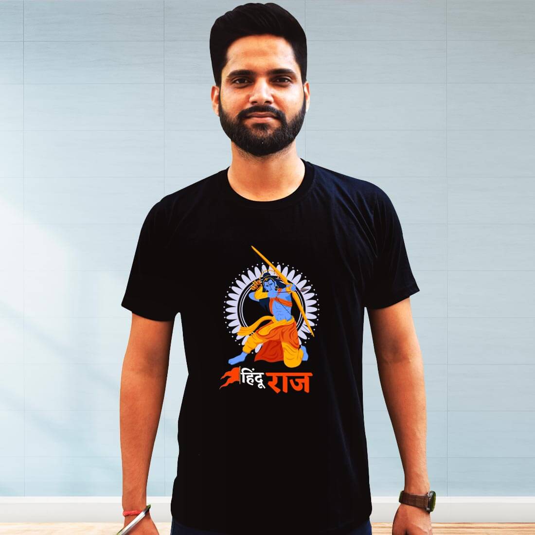 Hindu Raj Printed Black Plain T Shirt