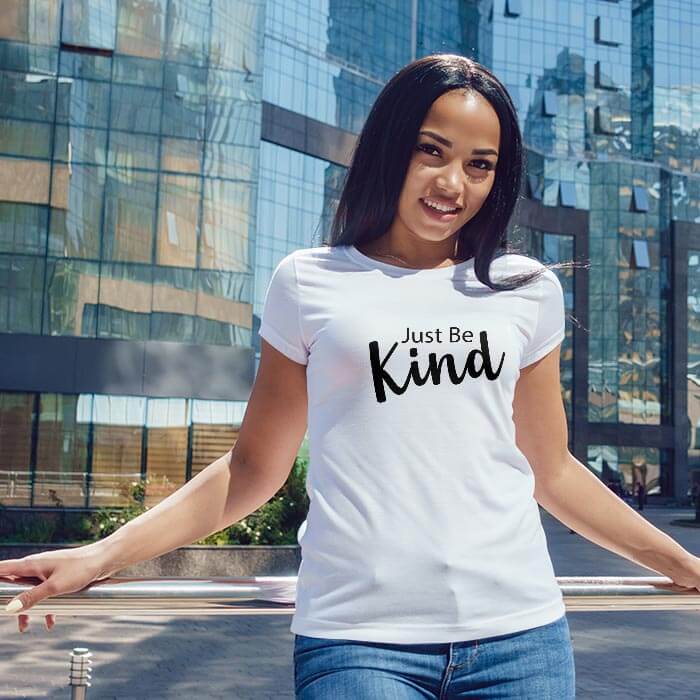 Just Be Kind Text Printed printed Women_s White Round Neck T-Shirt