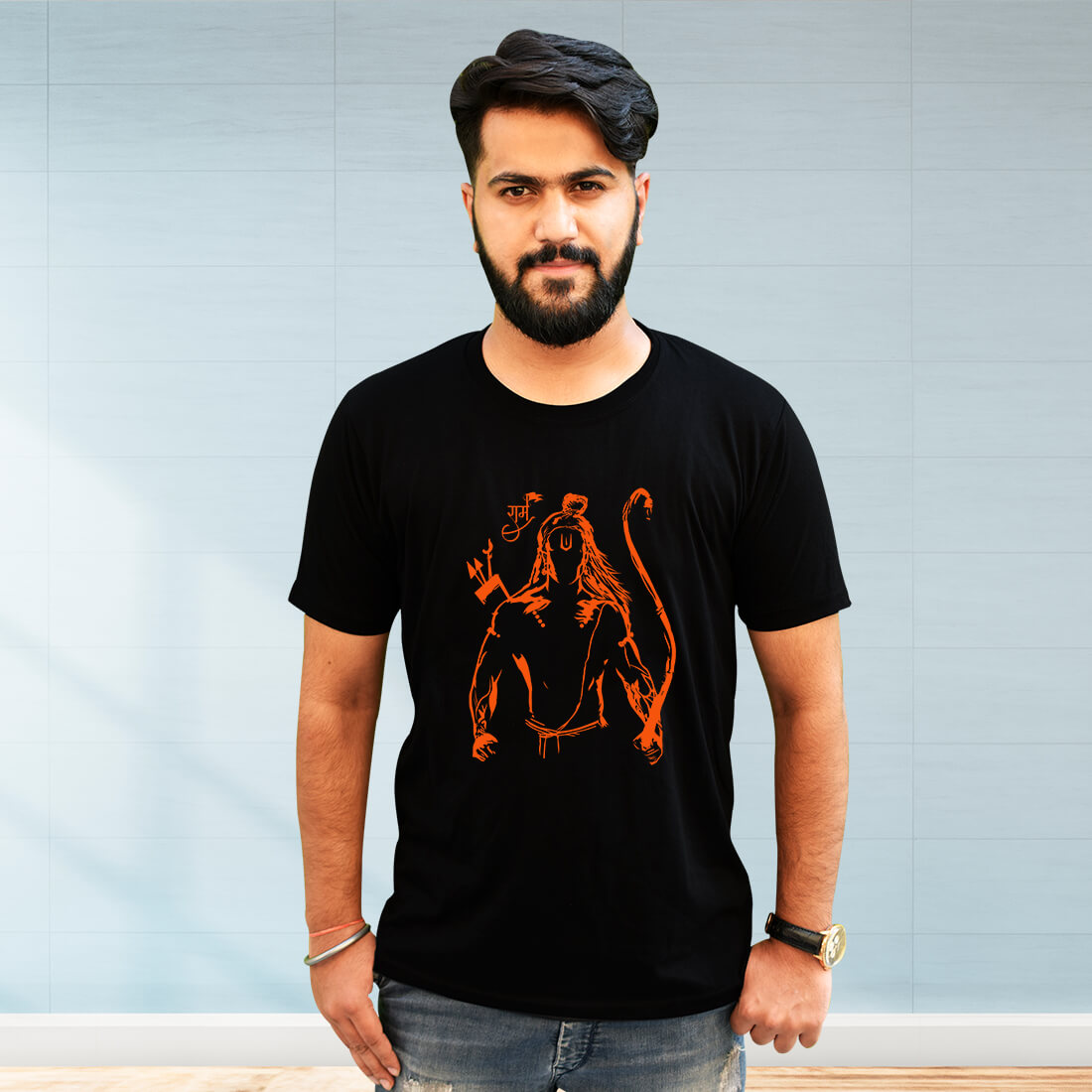 Lord Ram Sketch Printed Black T Shirt For Men