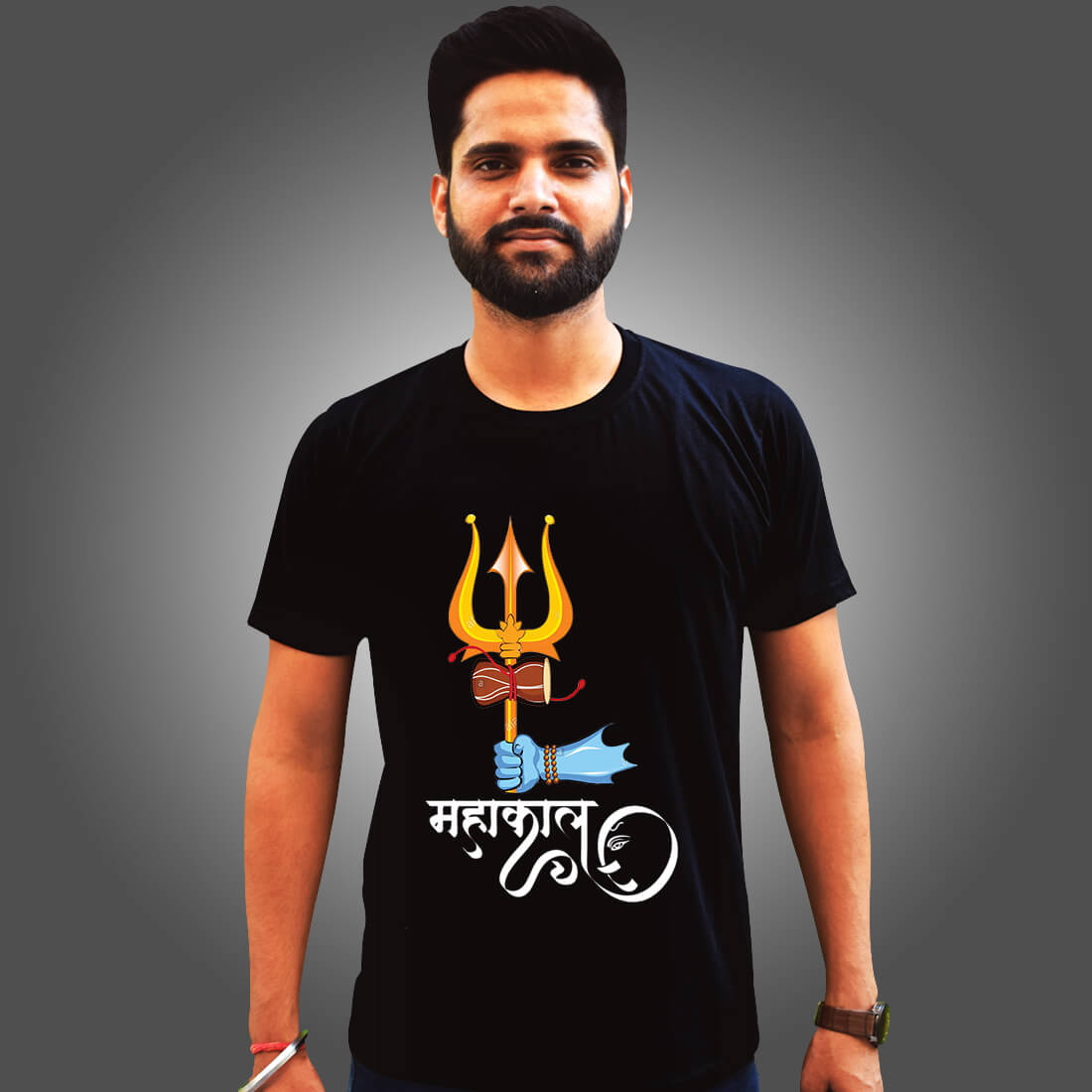 Mahakal with Trishul Printed Black T-Shirt for Men