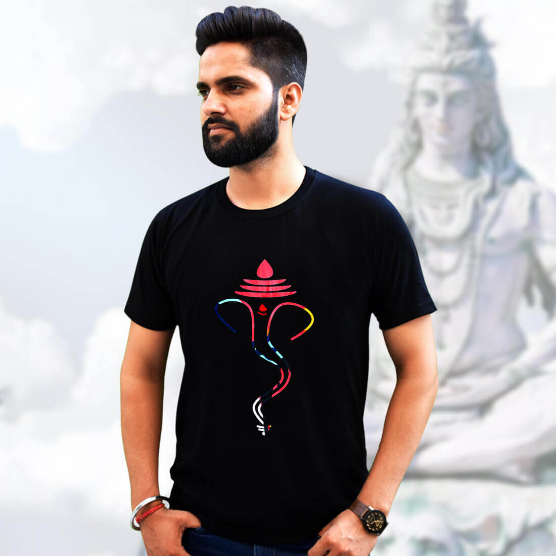 Best Lord Ganesha Design Black Stylish Men T-Shirt