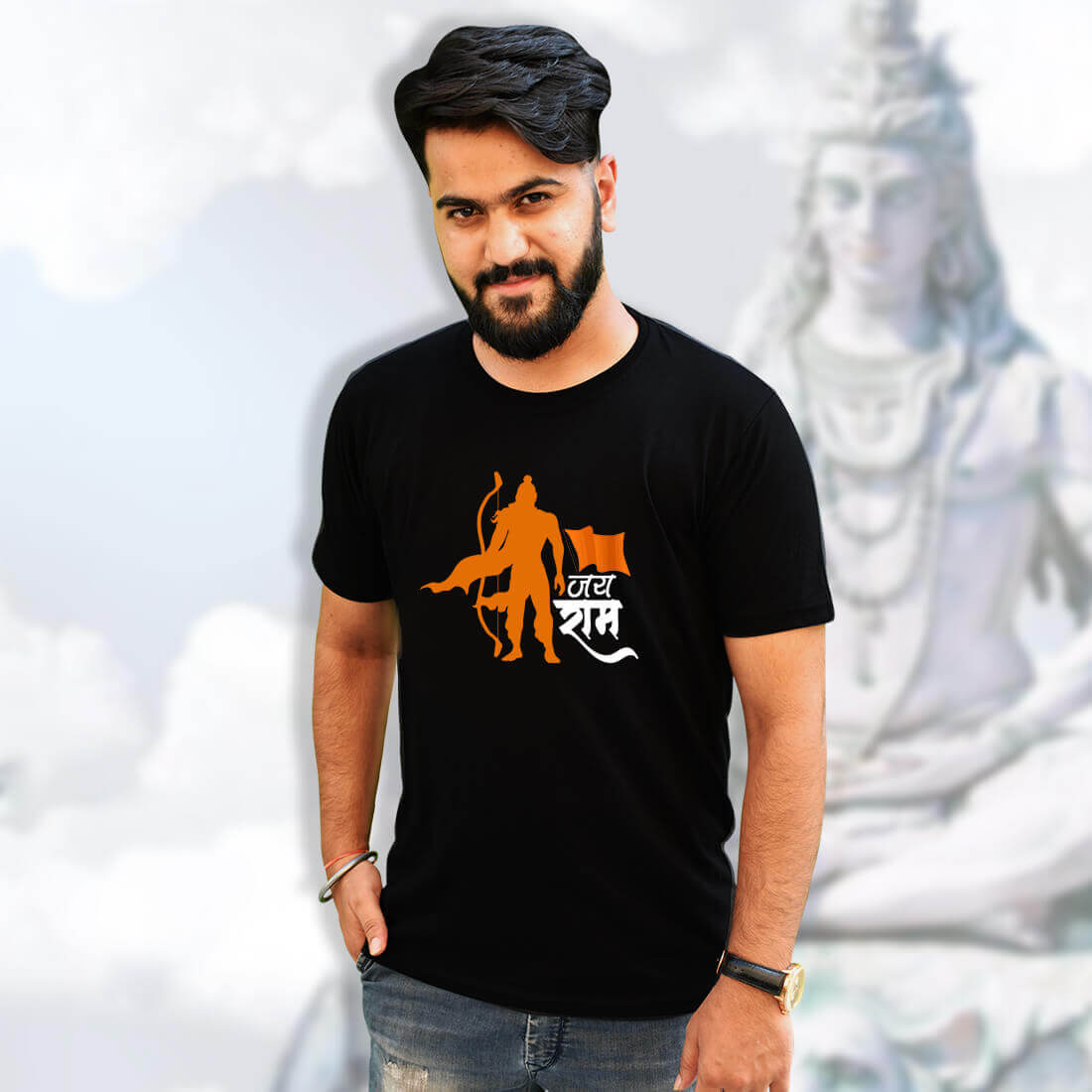 Best Lord Ram Print Black Stylish Men T-Shirt