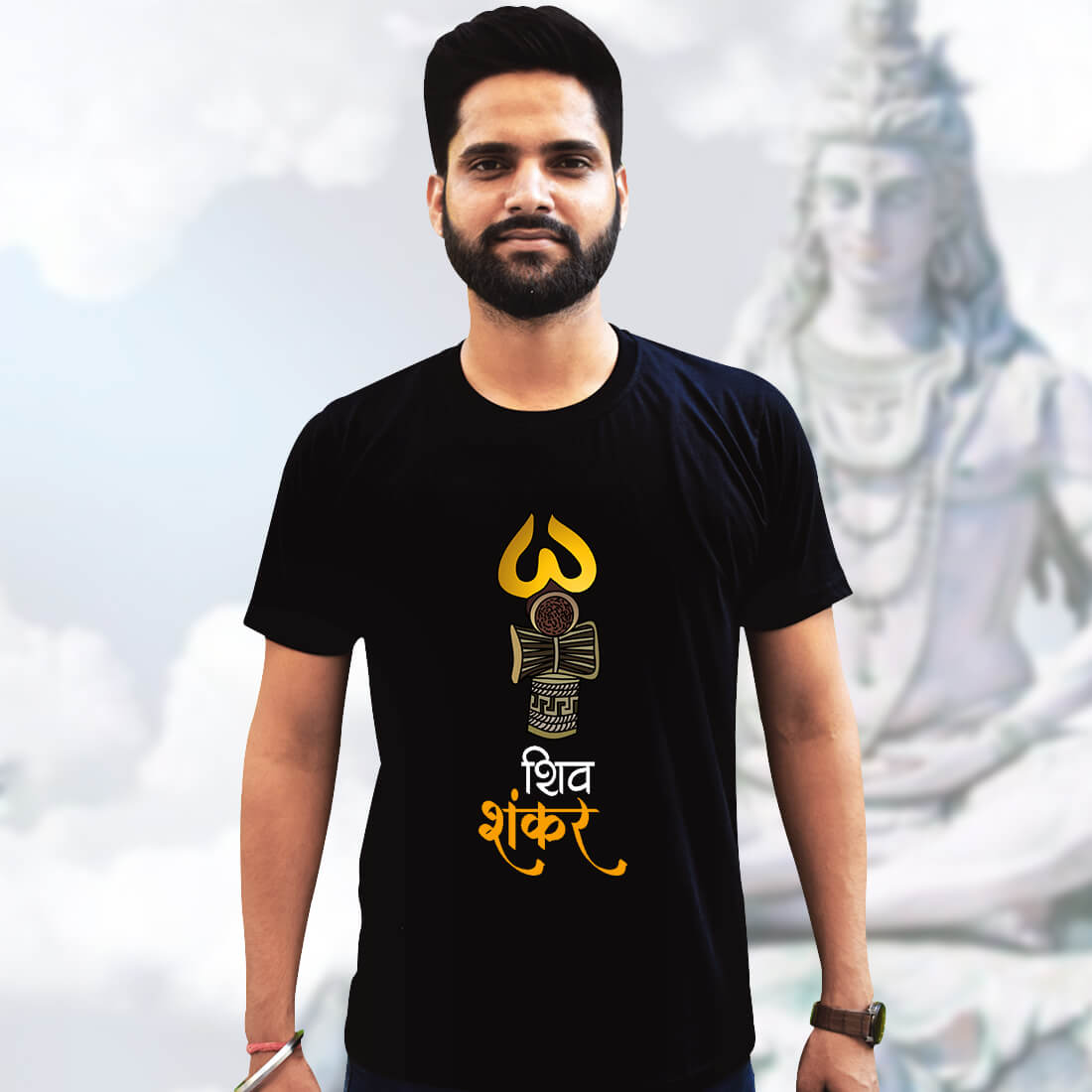 Shiv Shankar Printed Solid Black T Shirt