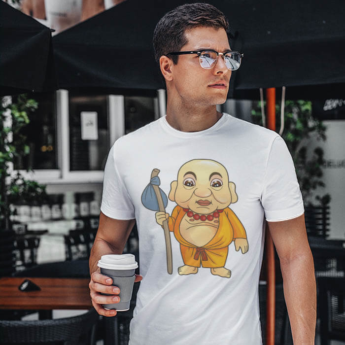 Funny Monk Cartoon white t shirt for men