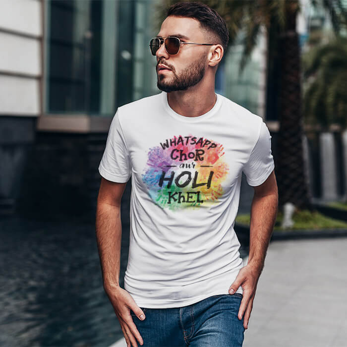 Holi Special Quotes white t shirt for men