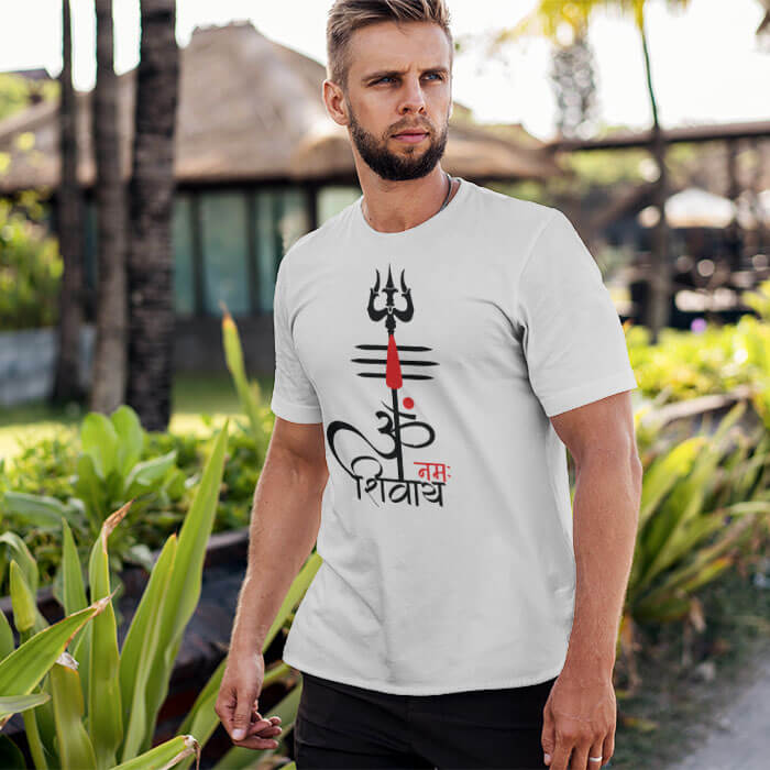 OM Namah Shivay Mantra With Tilak Trishul t-shirt for men