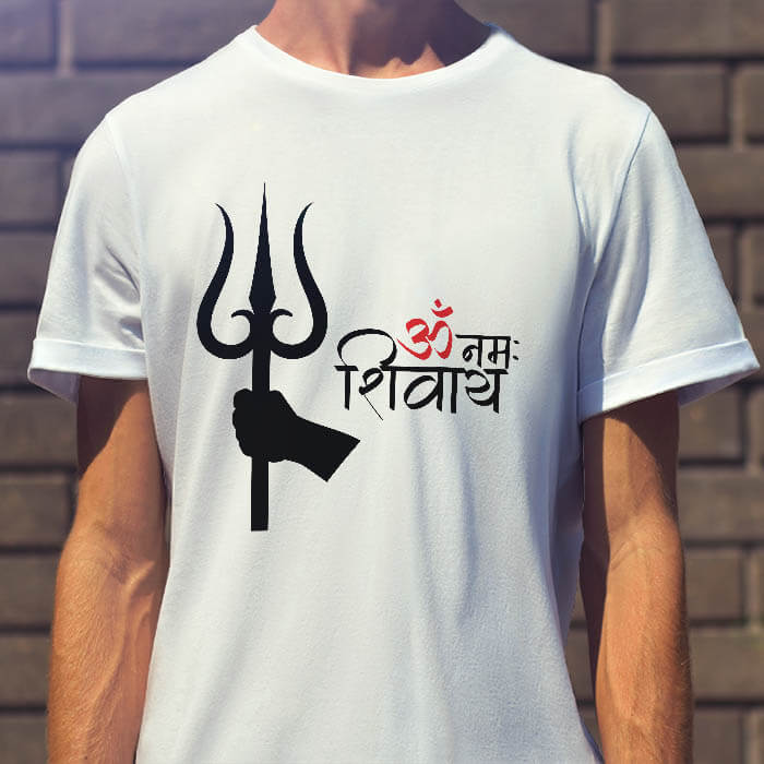 Om Namah Shivaya With Trishul round neck t shirt for men