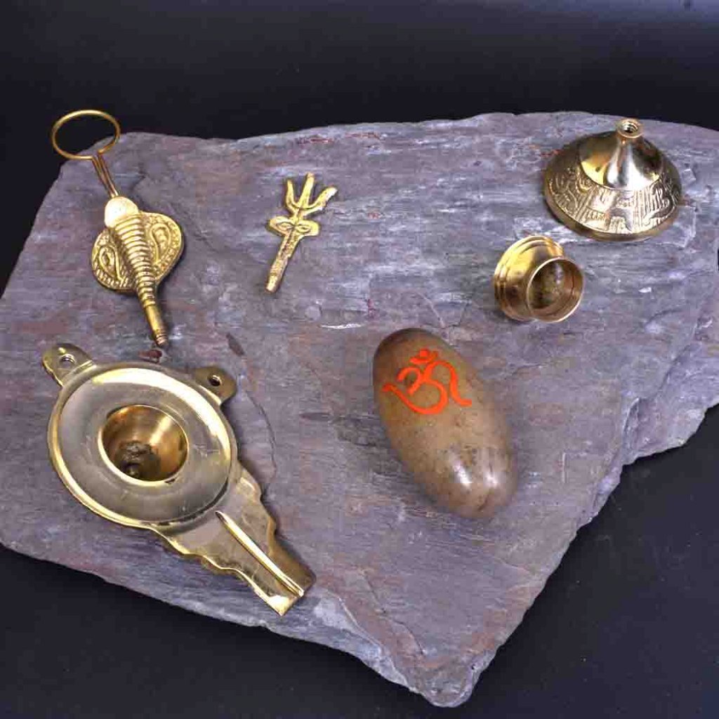 Narmadeshwar Shivling with Brass base Trishul Kalash