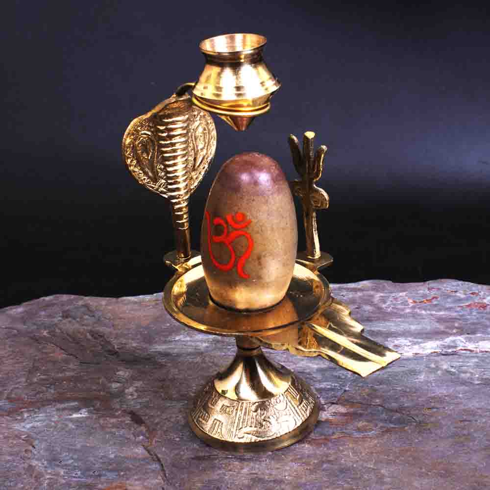 Narmadeshwar Shivling Brass base with Trishul Kalash