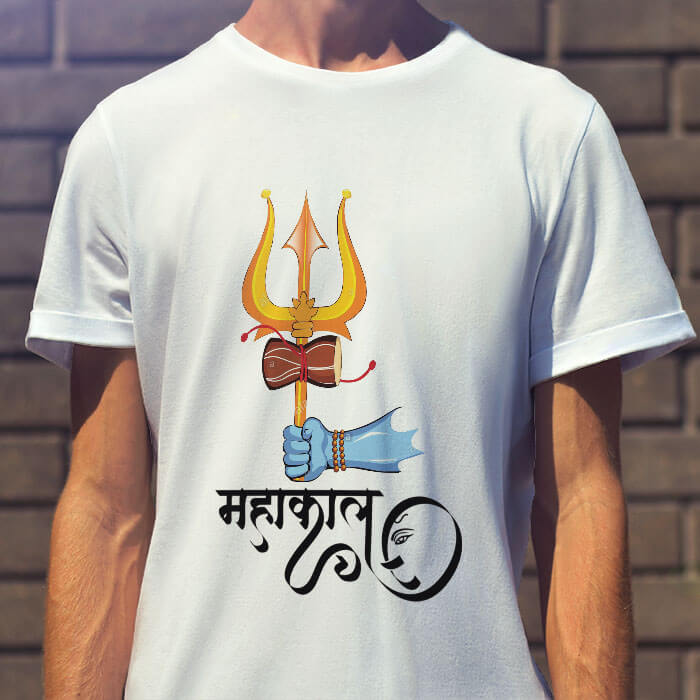 Beautiful art of Mahakal with Ganesh round neck t shirt for men