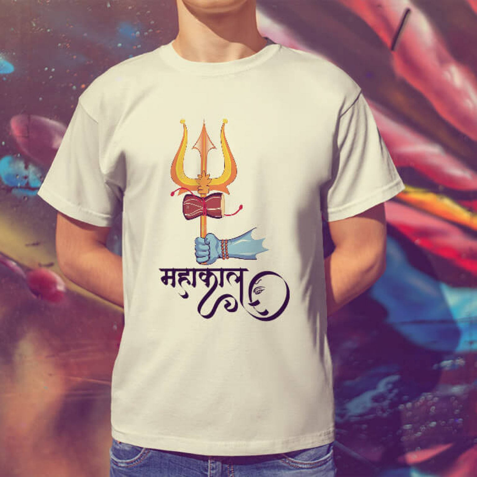 Beautiful Art Of Mahakal With Ganesh T Shirt For Men Online - Prabhubhakti