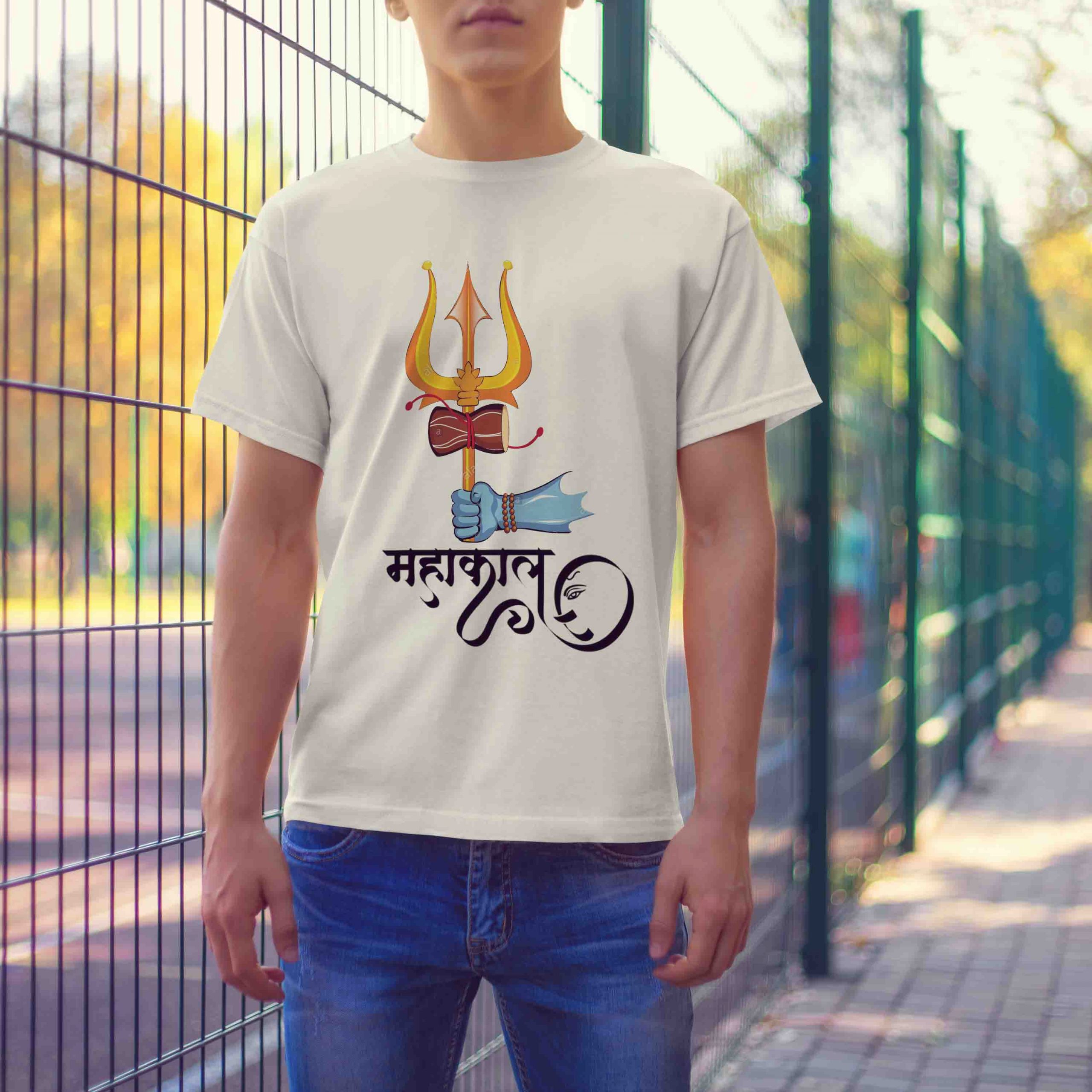 Beautiful art of Mahakal with Ganesh white t-shirt for men
