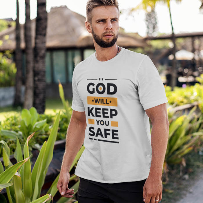 God quotes half sleeve text on t shirt
