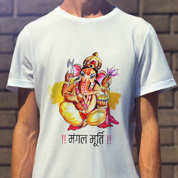 Mangal Murti Ganesh painting round neck t shirt for men