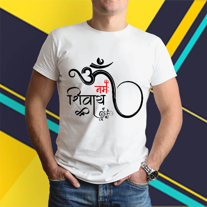 OM Namah Shivay art designed white t-shirt for men
