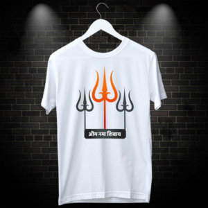 OM Namah Shivay mantra with Trishul white t shirt