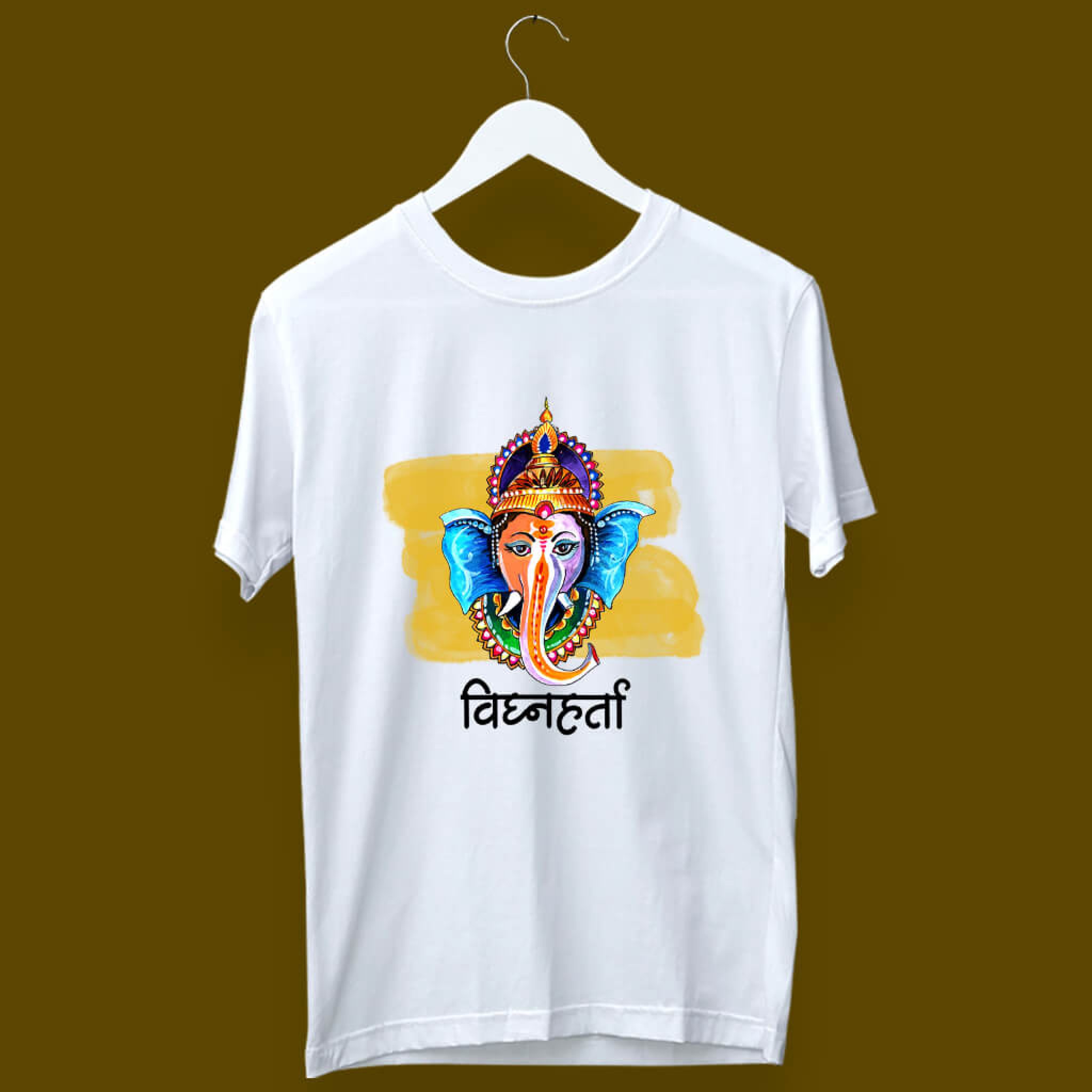 Vighnaharta Ganesh Painting White T Shirt - Prabhubhakti