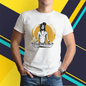 half sleeve t shirt for men with shiva meditation portrait