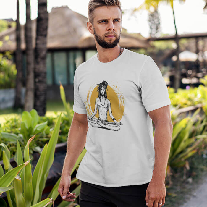 long t shirt for men with shiva meditation portrait
