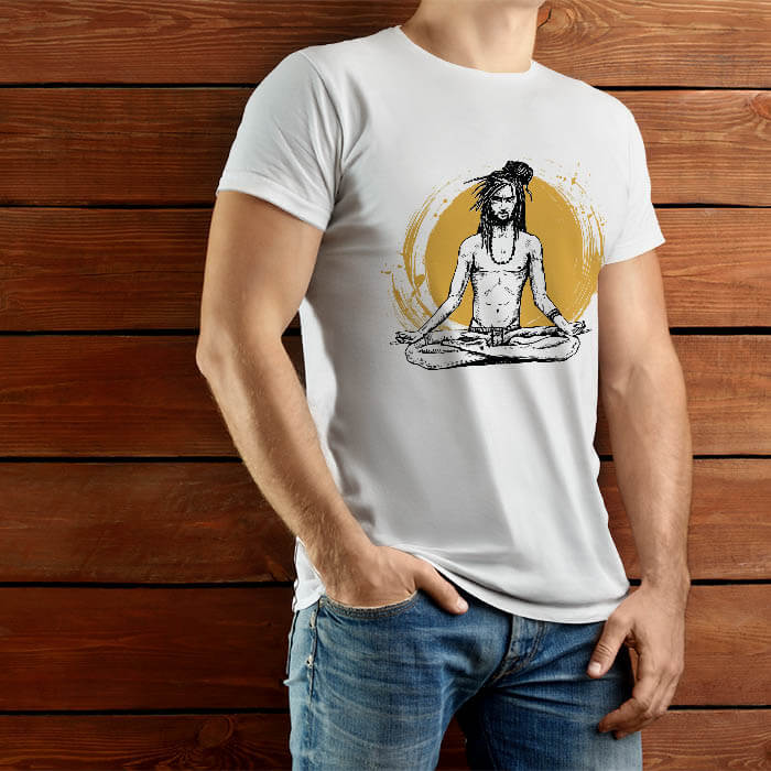 white t-shirt for men with shiva meditation portrait