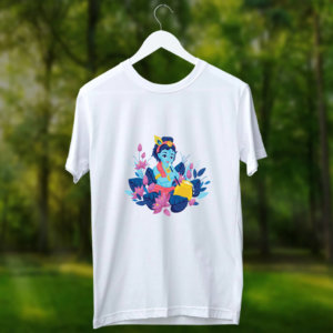 1942.Krishna with peacock feather painting printed t shirt for men