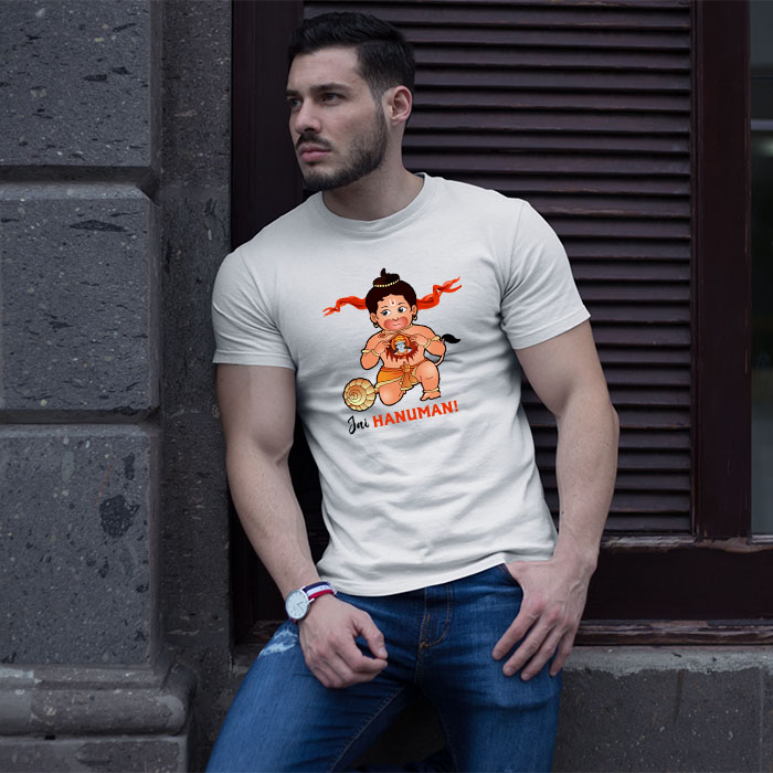 Bal Hanuman best images printed round neck white t shirt