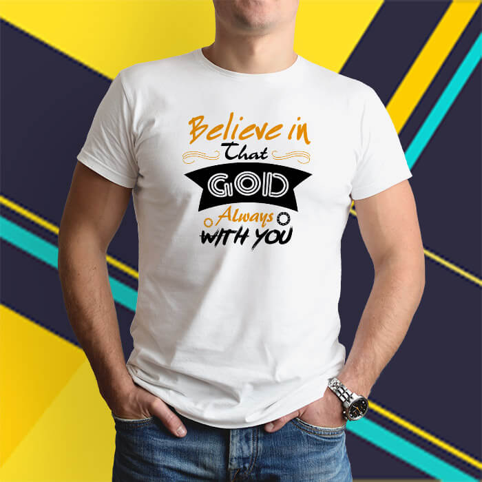 Believe in god quotes printed white t-shirt for men