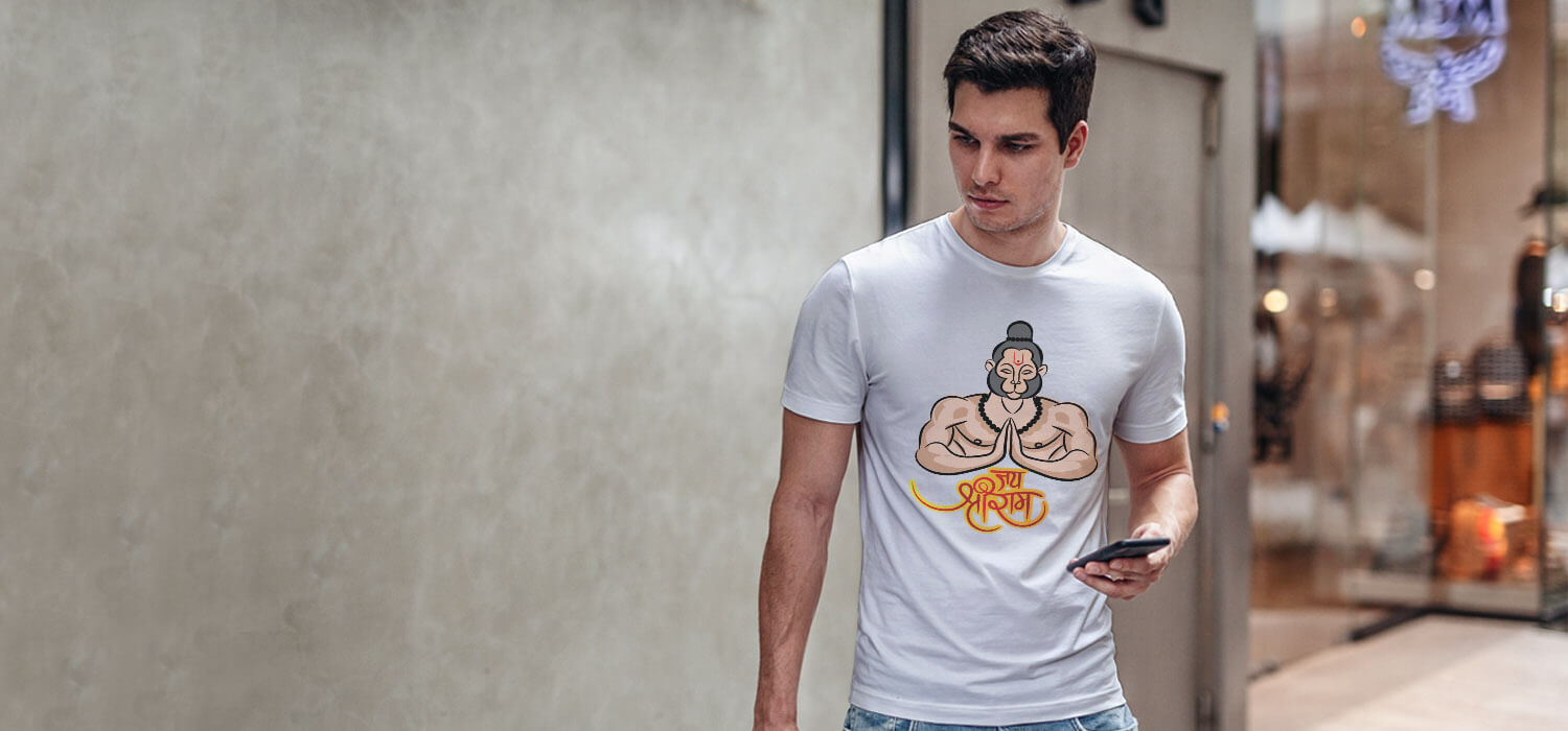 Best design hanuman ji printed white t shirt for men