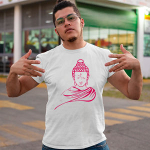 Buddha portrait printed round neck t-shirt