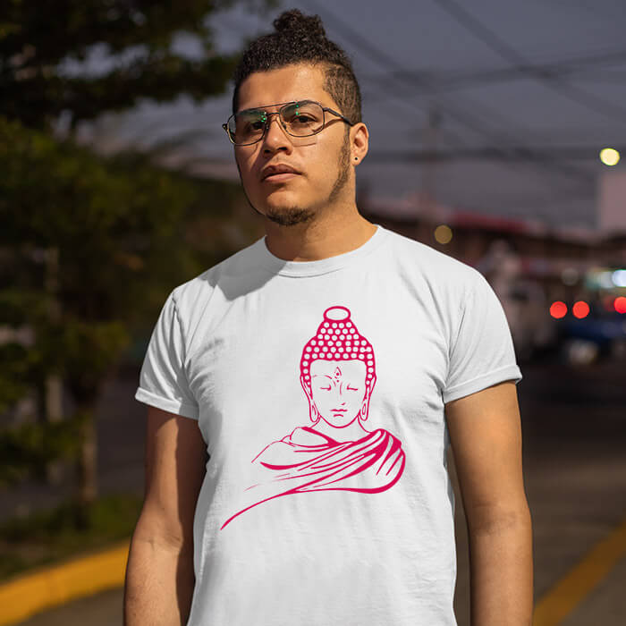 Buddha portrait printed round neck t shirt for men