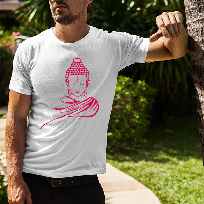 Buddha portrait printed round neck white t shirt