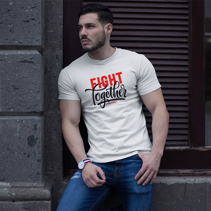 Fight together quotes round neck white t shirt