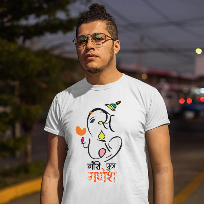 Gauri putra ganesh printed white t shirt for men