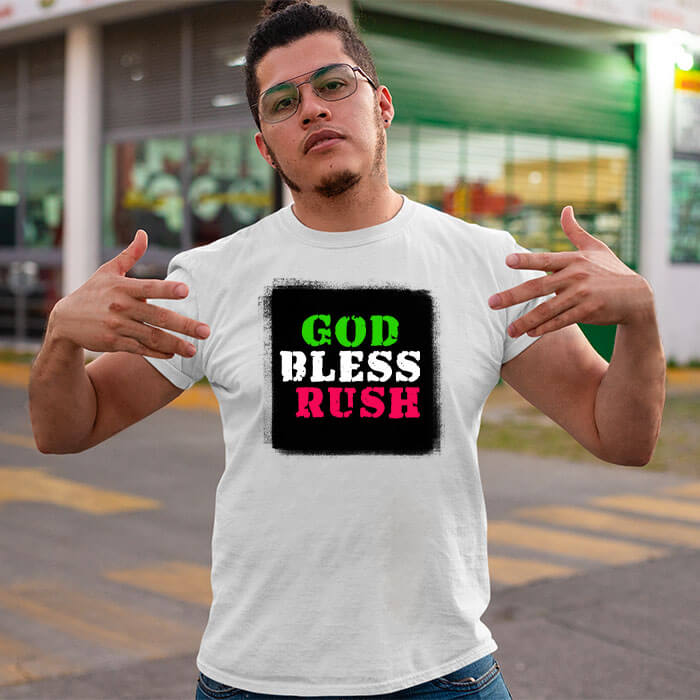 God bless rush printed round neck t-shirt