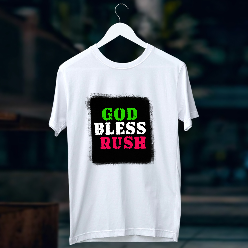 God bless rush printed round neck white t shirt