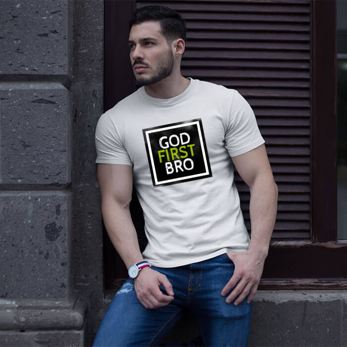 God first bro printed round neck t-shirt