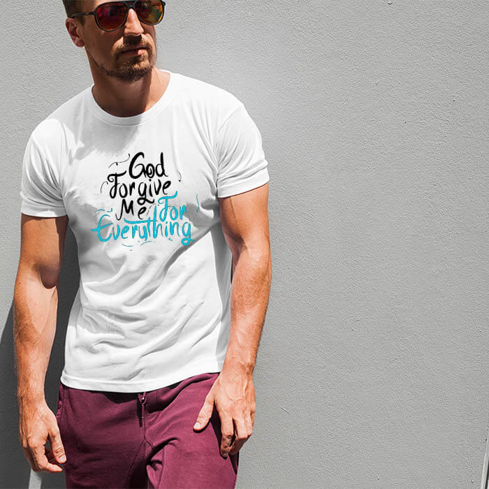 God forgive me quotes printed round neck t shirt online