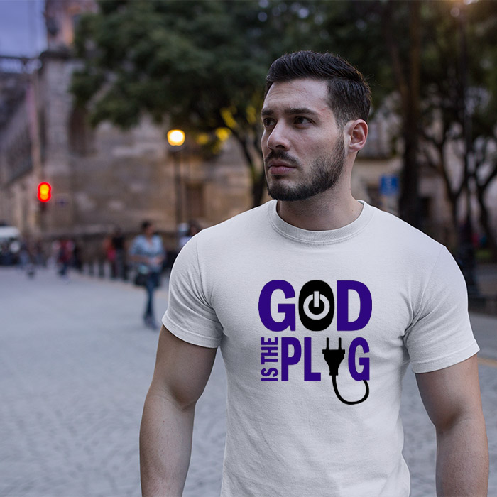 God is the plug quotes round neck white t shirt