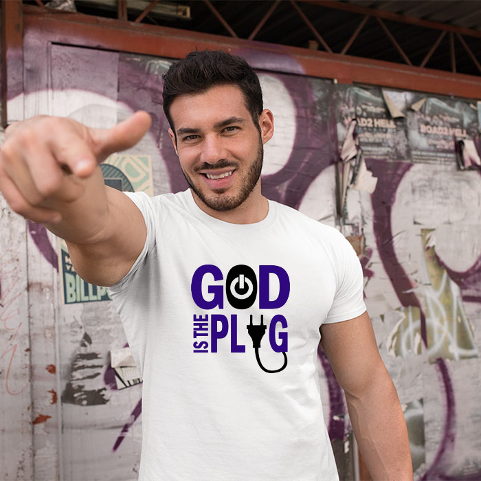 God is the plug quotes white t-shirt