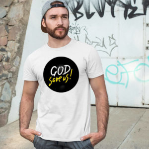 God save us quotes printed round neck white t shirt