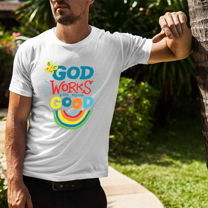 God works for your good quotes printed white plain t shirt