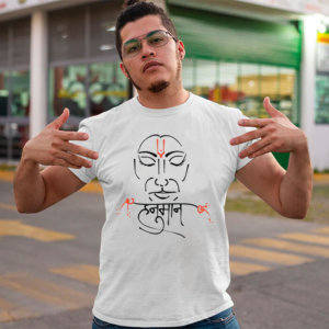 Hanuman line art printed round neck t-shirt