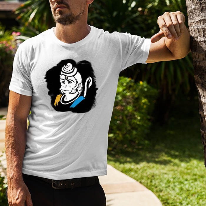 Hanuman sketch with background image printed round neck t shirt for men