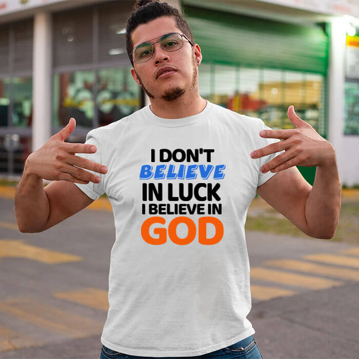 I believe in god printed white round neck t shirt
