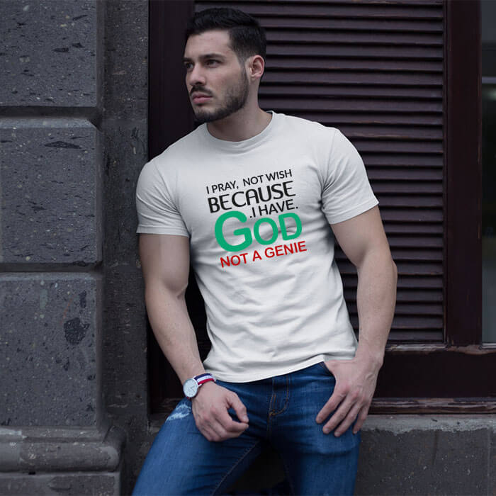 I pray to god printed round neck t-shirt