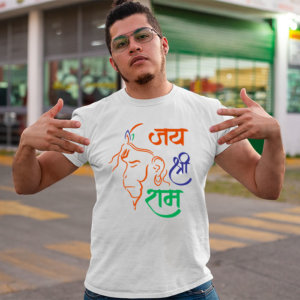 Jay Shree Ram bhakt Hanuman round neck white t shirt