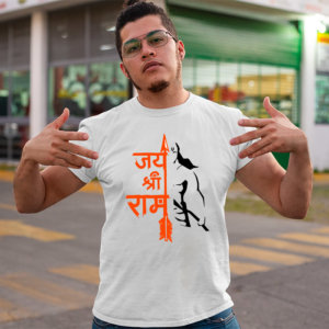 Jay Shree Ram with Hanuman sketch half sleeve t shirt for men