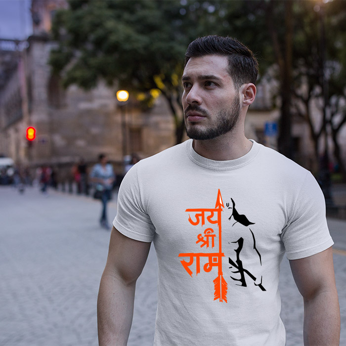 Jay Shree Ram with Hanuman sketch long t shirt for men