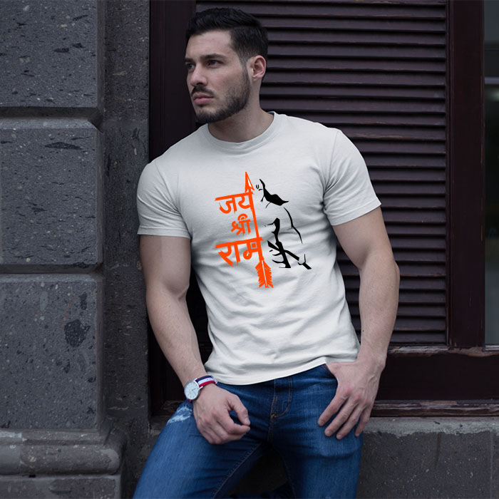 Jay Shree Ram with Hanuman sketch t-shirt for men